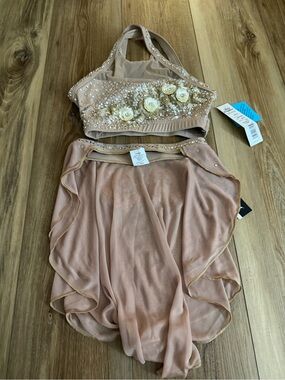 Semi custom NWT Embellished tan/ beige Two-Piece dance XS-S
